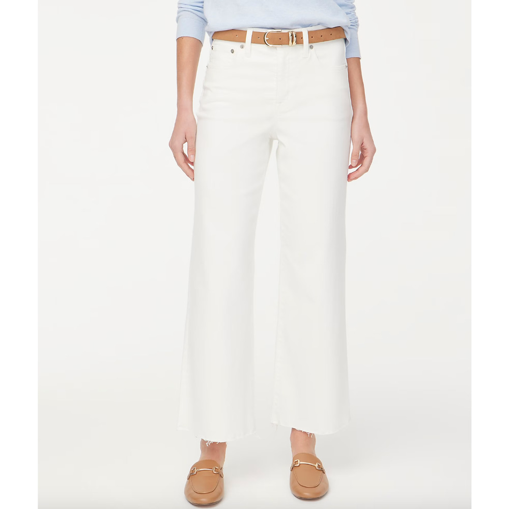 J.Crew Wide Leg Cropped Jean All Day Stretch White Stretch Denim US 34 NWT